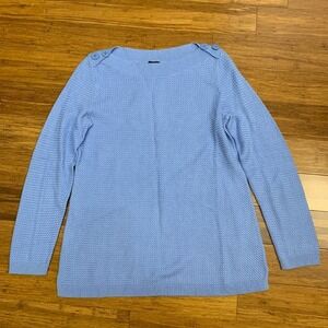 Talbots Petite Knit Button Shoulder Sweater Womens Medium Blue Long Sleeve NWT‎